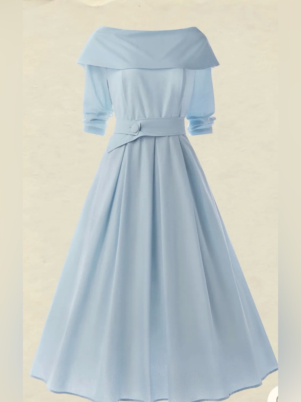 Off-Shoulder Light Blue Midi Dress with Belted Waist #197 - Picture 10 of 14